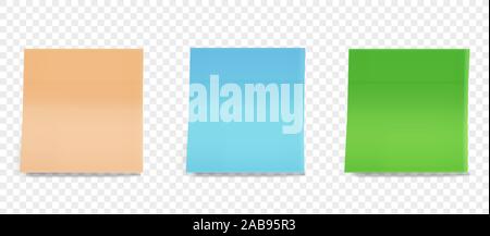 Raccolta di diversi fogli colorati di nota papers, angolo arricciato. Vista frontale. Illustrazione Vettoriale