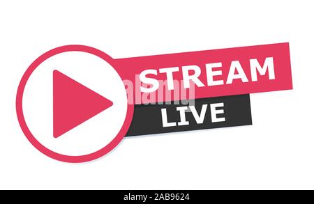 Live streaming logo - vettore elemento di design con il pulsante play per le news e TV Illustrazione Vettoriale