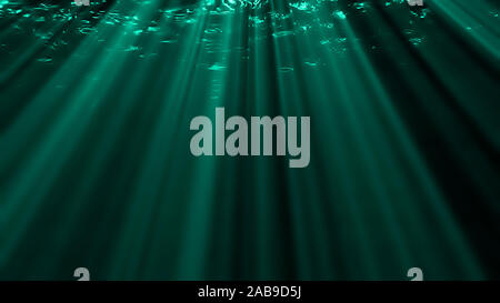 3D rendering volumetrico di raggi di luce che risplende dal di sopra, penetrando attraverso una fitta cortina di aria Foto Stock