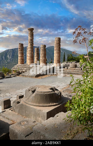 Colonne doriche di Delfi Tempio di Apollo e rovine di Delphi sito archeologico, Delphi, Grecia Foto Stock