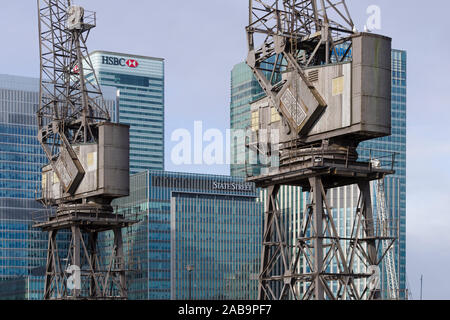 HSBC, State Street e la Barclays Bank Building, Canary Wharf, il quartiere finanziario di Londra, Regno Unito Canary Wharf business district è costruito su una parte del Foto Stock