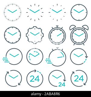 Il tempo e la linea di clock isolato icone. Vettore icona lineare impostato Illustrazione Vettoriale