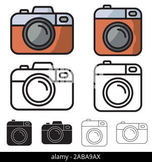 Fotocamera icona vettore minimalista design piatto set. Illustrazione Vettoriale