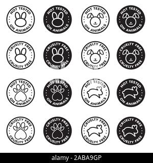 La crudeltà gratuito - non testato su animali segno icona simbolo - set di vettore Illustrazione Vettoriale