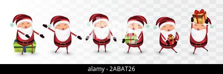 Raccolta di Natale poco Santa clausola isolata su sfondo transperent. Santa chiusa con dono presente. Imposta icona. Illustrazione Vettoriale Illustrazione Vettoriale