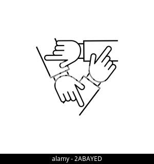 Tre Mani di supporto gli uni con gli altri, il concetto di lavoro di squadra, icona vettore Illustrazione Vettoriale