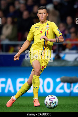 Adrian Rus della Romania in azione durante la UEFA Euro Qualifica round, Gruppo F Match tra Spagna vs Romania a Estadio de la Wanda Metropolitano in Madrid Spagna, Novembre 18, 2019. (Foto di Pablo Morano/ AFLO) Foto Stock