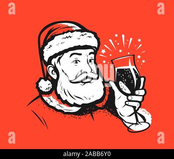 Babbo Natale con un bicchiere. Illustrazione del vettore Natale o Capodanno Illustrazione Vettoriale