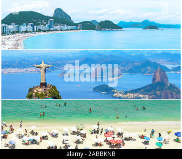 Collage creativo ispirato dalla vista di Rio de Janeiro. Il Brasile. L'America Latina. La migliore destinazione di viaggio. Foto Stock