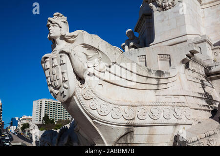 Dettaglio del monumento al Marchese di Pombal situato in corrispondenza di un importante rotonda nella città di Lisbona in Portogallo Foto Stock