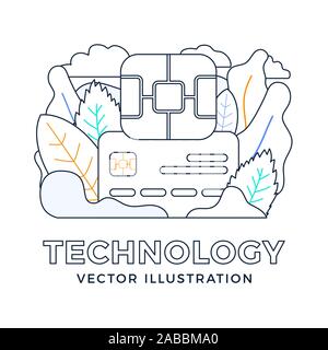 Chip e carta di credito vettore illustrazione stock isolato su uno sfondo bianco. Il concetto della tecnologia digitale nel settore bancario. EMV chip bank Illustrazione Vettoriale