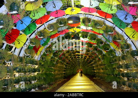 Ombrello coloratissimo giardino doha Foto Stock