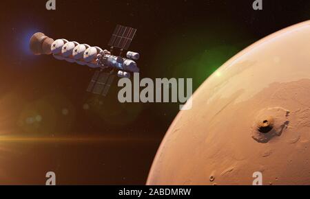 3d reso sci-fi illustrazione di una astronave in viaggio verso Marte Foto Stock