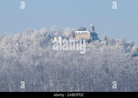 Burg Teck im Winter, Kirchheim unter Teck, Baden-Württemberg Foto Stock