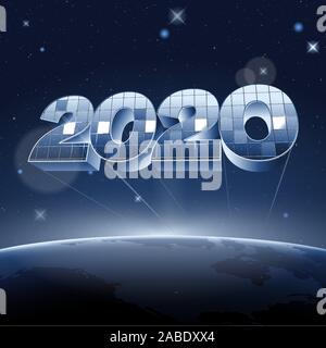 Cifre specchio 2020 nello spazio al di sopra del pianeta terra Illustrazione Vettoriale