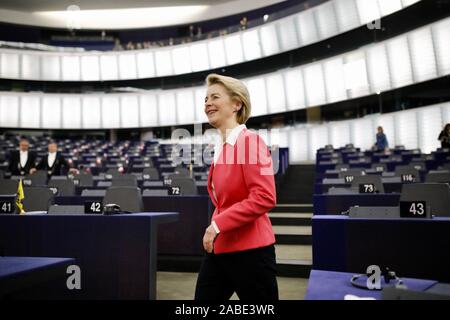 Strasburgo, Francia. 27 Nov, 2019. 27 novembre 2019, France (Francia), Strasburgo: il futuro Presidente della Commissione UE, Ursula von der Leyen (CDU), parteciperanno alla sessione del Parlamento europeo. Il Parlamento voti la nuova Commissione europea. Credito: dpa picture alliance/Alamy Live News Foto Stock