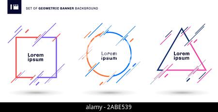 Set di colorate telaio geometrico triangolo, cerchio, quadrato con linee diagonali elementi su sfondo bianco. Illustrazione Vettoriale Illustrazione Vettoriale