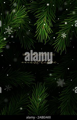 Telaio di natale con abete rami e scritte a mano. Illustrazione Vettoriale. Foto Stock