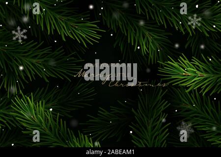 Telaio di natale con abete rami e scritte a mano. Illustrazione Vettoriale. Foto Stock