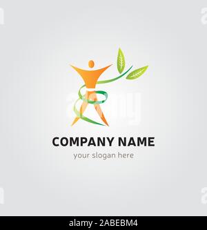 Unico Logo Design - Corpo Silhouette e fogliame Illustrazione Vettoriale