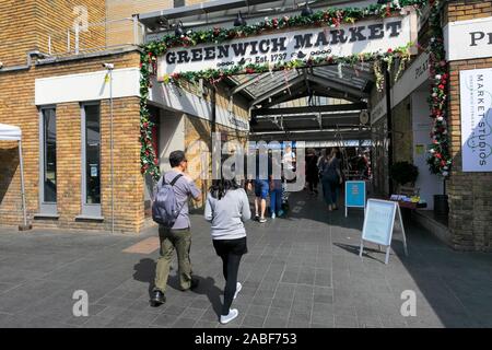 Il coperto Mercato di Greenwich, Greenwich, Londra, Inghilterra Foto Stock