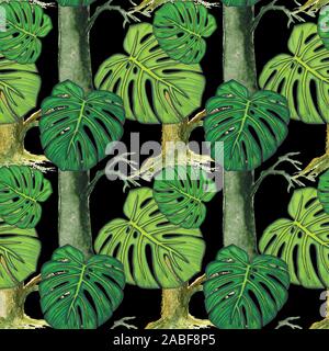 Modello senza cuciture con foglie di monstera Foto Stock