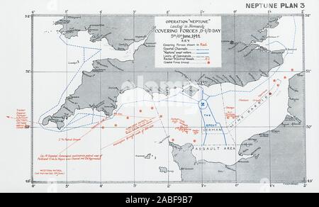 Funzionamento Nettuno sbarco in Normandia D-Day forze di copertura 5/6 giugno 1944 1994 Mappa Foto Stock