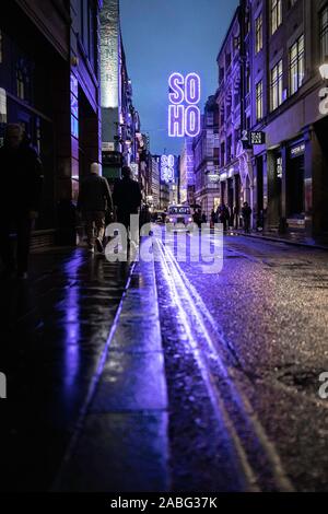 Soho, Londra. Picture Data: lunedì 25 novembre, 2019. Fotografia da Christopher Ison © Foto Stock