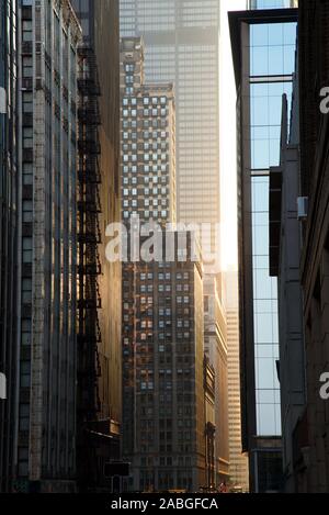 Grattacieli Steet al tramonto, Chicago Downtown Foto Stock