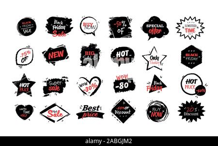 Impostare grande vendita figurine venerdì nero Offerte speciali vendita marketing promozione vacanze shopping concetto campagna pubblicitaria nel retail orizzontale illustrazione vettoriale Illustrazione Vettoriale