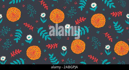 Colore arancione intenso e teal floral pattern senza giunture Illustrazione Vettoriale