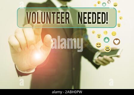 Scrittura di testo necessari volontari. Foto concettuale necessario lavorare per organizzazione senza essere pagati Foto Stock
