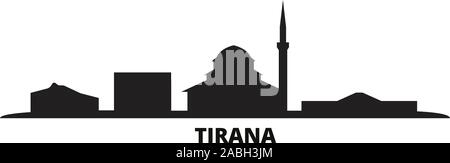 Albania Tirana skyline della città isolata illustrazione vettoriale. Albania Tirana cityscape di viaggio con i punti di riferimento Illustrazione Vettoriale