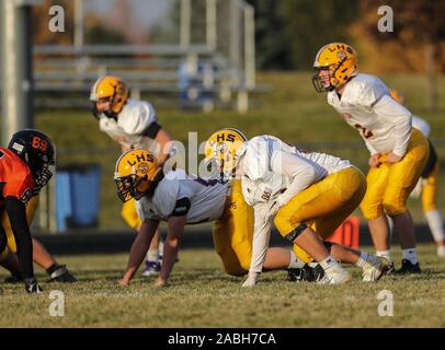 Azione di calcio con Lewiston High School vs Post Falls in Post Falls, Idaho. Foto Stock