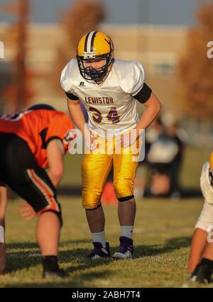 Azione di calcio con Lewiston High School vs Post Falls in Post Falls, Idaho. Foto Stock