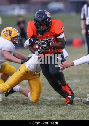 Azione di calcio con Lewiston High School vs Post Falls in Post Falls, Idaho. Foto Stock