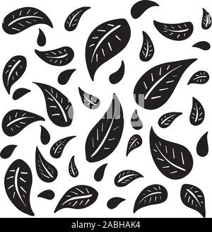 In bianco e nero disegnato a mano foglie che cadono Cartoon Illustrazione Vettoriale