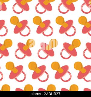 Succhietto rosa vettore seamless pattern. Ripetere baby tema sfondo stile piatto disegnato a mano binky succhietto illustrazione. Utilizzare per bambina tessuto Illustrazione Vettoriale