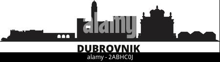 Croazia, Dubrovnik skyline della città isolata illustrazione vettoriale. Croazia, Dubrovnik travel cityscape con punti di riferimento Illustrazione Vettoriale
