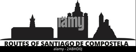 Francia, Cammino di Santiago de Compostela skyline della città isolata illustrazione vettoriale. Francia, Cammino di Santiago de Compostela travel cityscape con lan Illustrazione Vettoriale