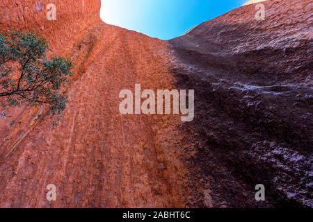 La passeggiata Mala va dal parcheggio di Mala alla Gola di Kantju lungo la base di Uluru (Ayres Rock). Uluru, territorio del Nord, Australia Foto Stock