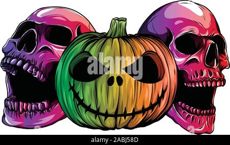 Mostri di Halloween cranio isolamento pupmkids immagine vettoriale Illustrazione Vettoriale