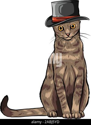 Vector divertente britannico cat hipster nel Grey Hat, occhiali e papillon illustrazione Illustrazione Vettoriale