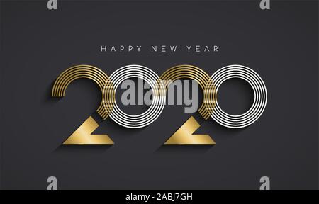 Felice Anno Nuovo biglietto di auguri illustrazione delle moderne abstract Calendario vacanze il segno di numero in un elegante color oro. Metallo di lusso design tipografia per 20 Illustrazione Vettoriale