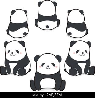 Carino divertente stile cartoon orso panda seduti in cerchio illustrazione vettoriale Foto Stock