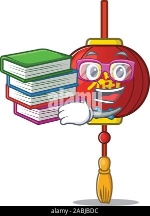 Studente con libro lanterna asiatici mascotte cartoon stile carattere Illustrazione Vettoriale