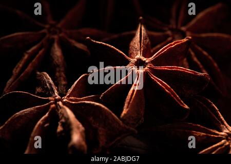 Macro shot di Badyan anice stellato spice al mercato in India Foto Stock