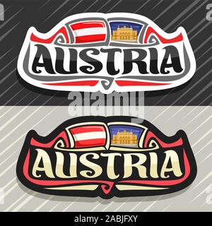 Il logo del vettore per paese Austria, frigo magnete con stato austriaco bandiera, spazzola originale carattere tipografico per word austria e nazionale austriaco - simbolo Vienn Illustrazione Vettoriale