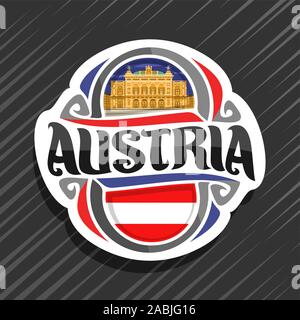 Il logo del vettore per paese Austria, frigo magnete con stato austriaco bandiera, spazzola originale carattere tipografico per word austria e nazionale austriaco - simbolo Vienn Illustrazione Vettoriale