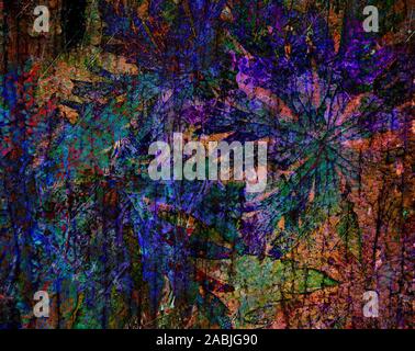 Abstract acquerello fatti a mano di sfondo filiale dello stabilimento. Mixed media sfondo. Carta sgualcita, foglie, spray Foto Stock